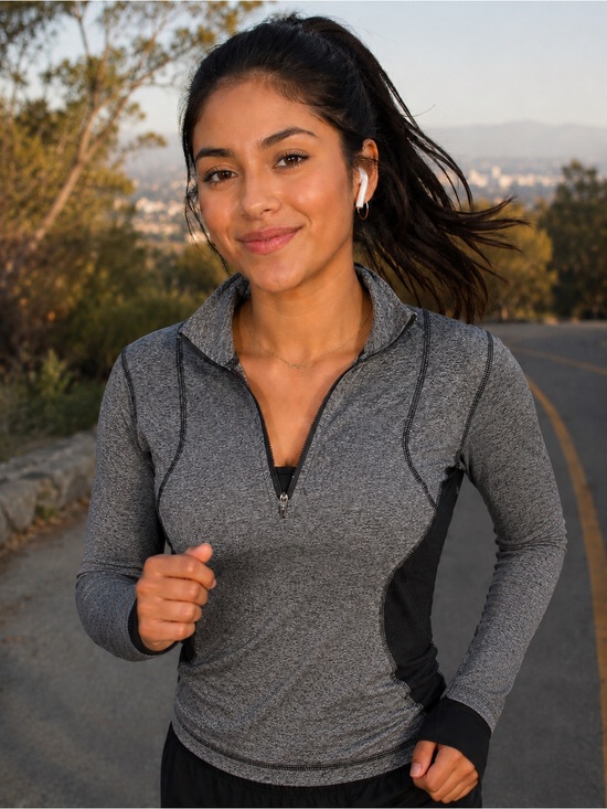 Athletic Works Tops - Athletic Works Gray Heather Half-Zip Performance Pullover with Black Panels
